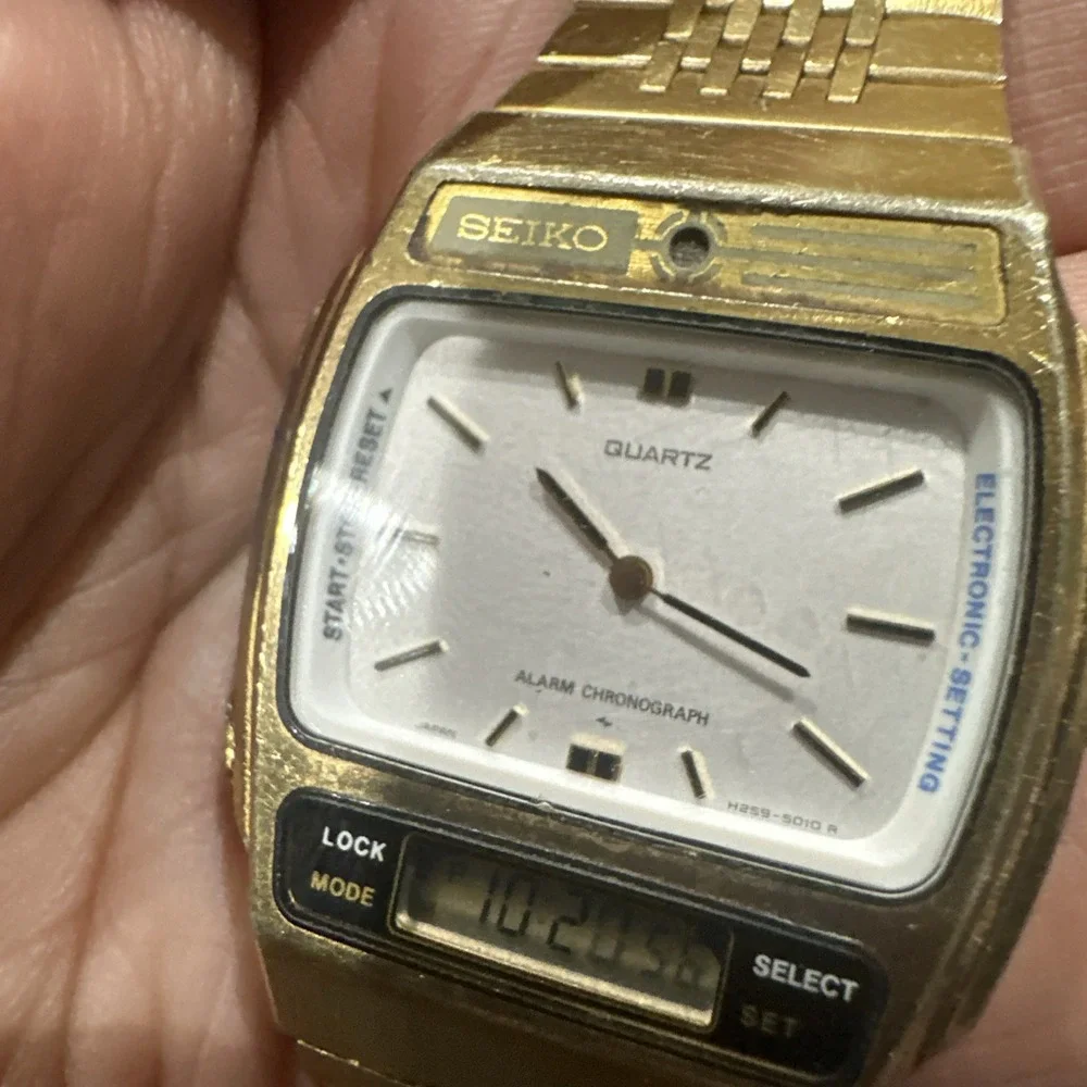 Working Vtg Seiko Quartz Analog/digital H259-5009 Gold Tone 33mm Mens Watch Rare